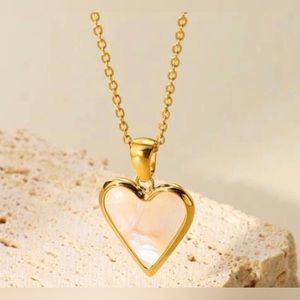 Mother of Pearl Heart Iridescent Shell Gold Stainless Steel Romance Love Pendant